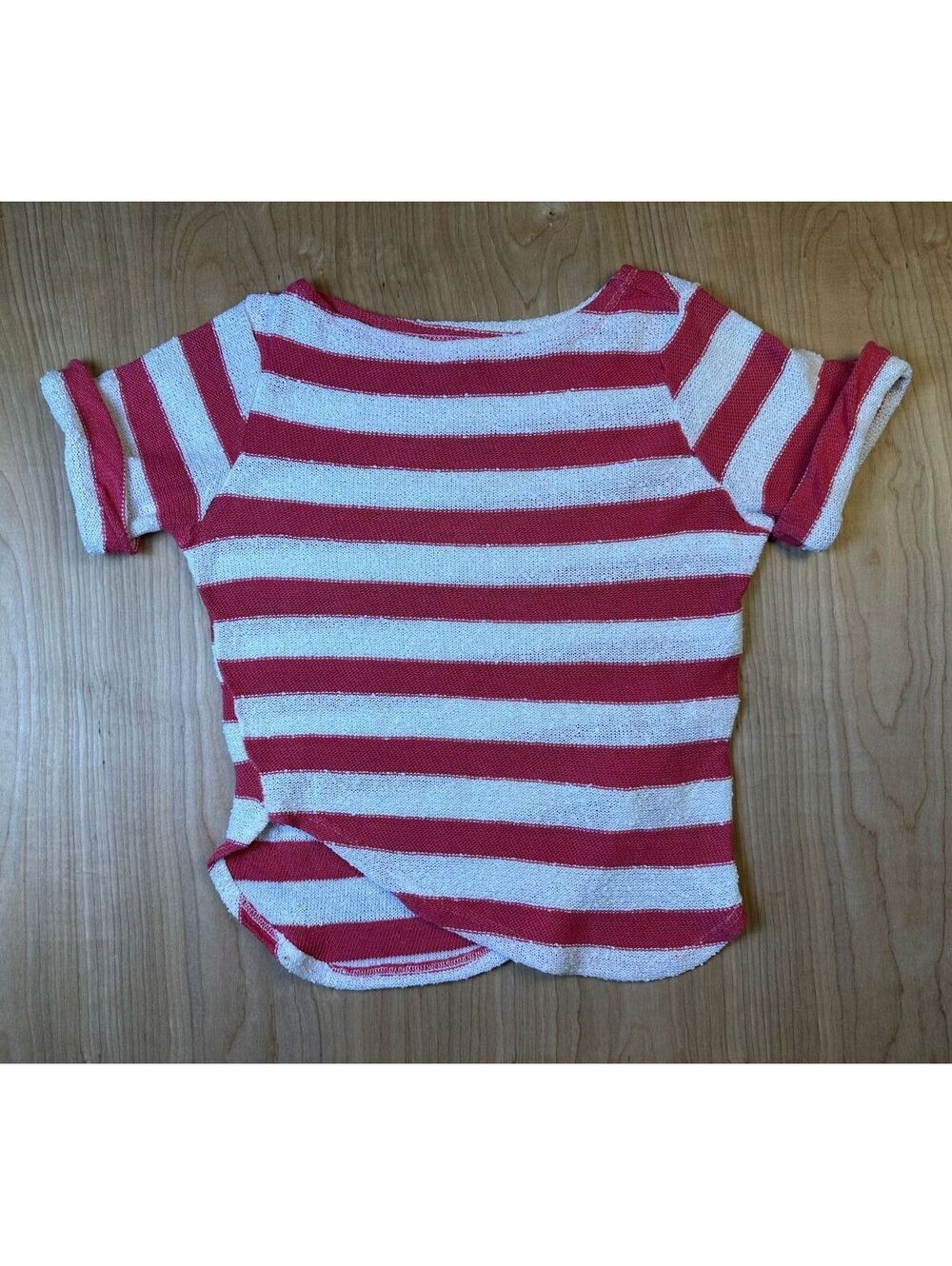 Vintage 80s Striped knit top small curved hem garter boatneck sailor cropped